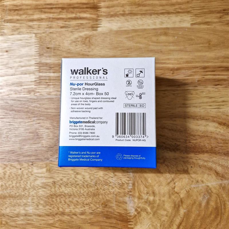 Walker’s Nu-Por Sterile Hourglass Finger & Toe Dressing 7.2cm x 4cm – Box of 50