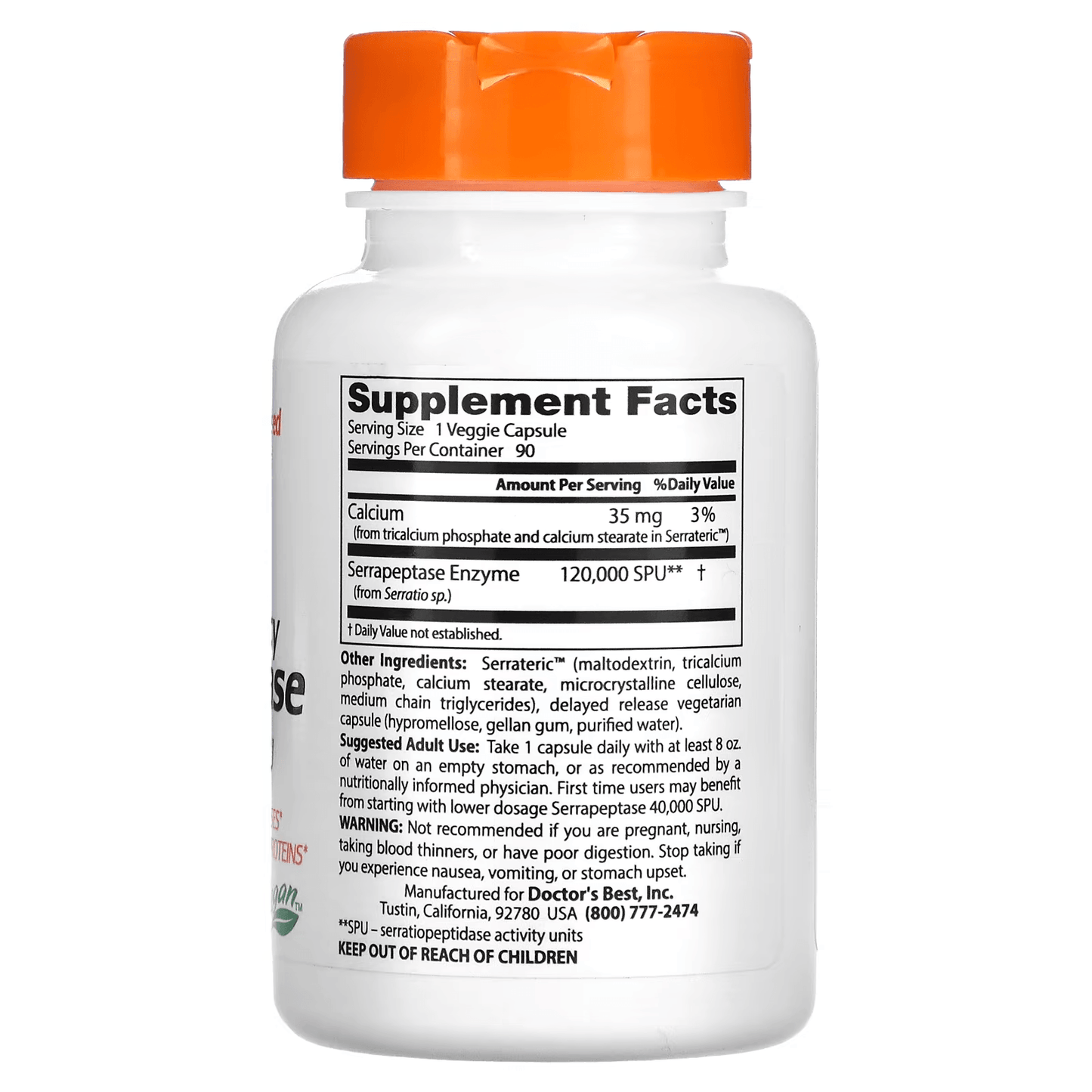 Doctor's Best High Potency Serrapeptase, 120,000 SPU, 90 Veggie Caps - Anjelstore