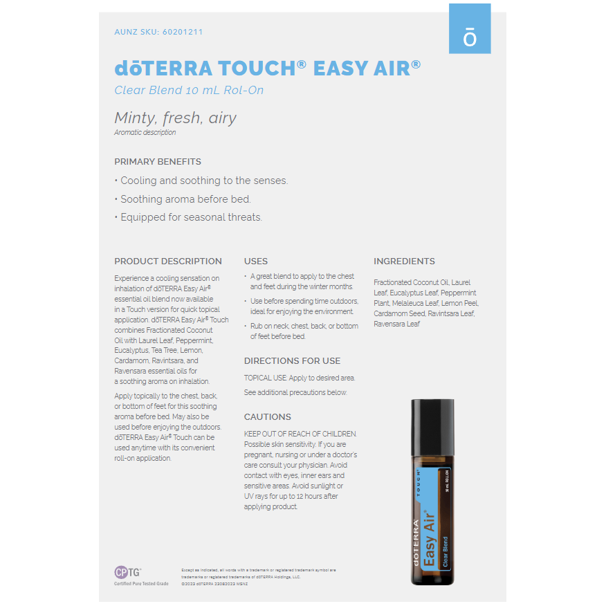 doTERRA TOUCH® EASY AIR Clear Blend 10 mL Roll-On - Anjelstore