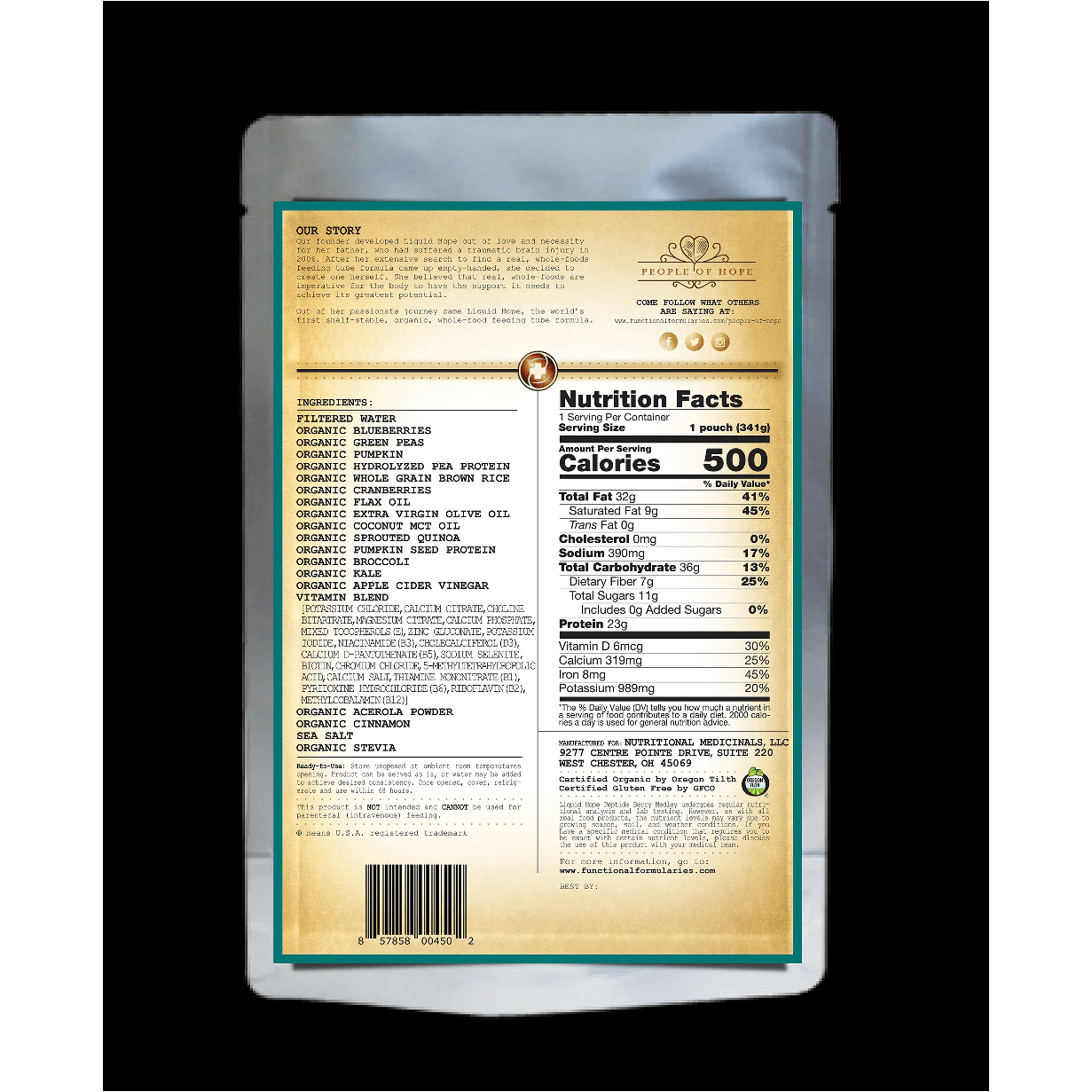 Liquid Hope Peptide Berry Organic Enteral Nutrition 341g - Anjelstore