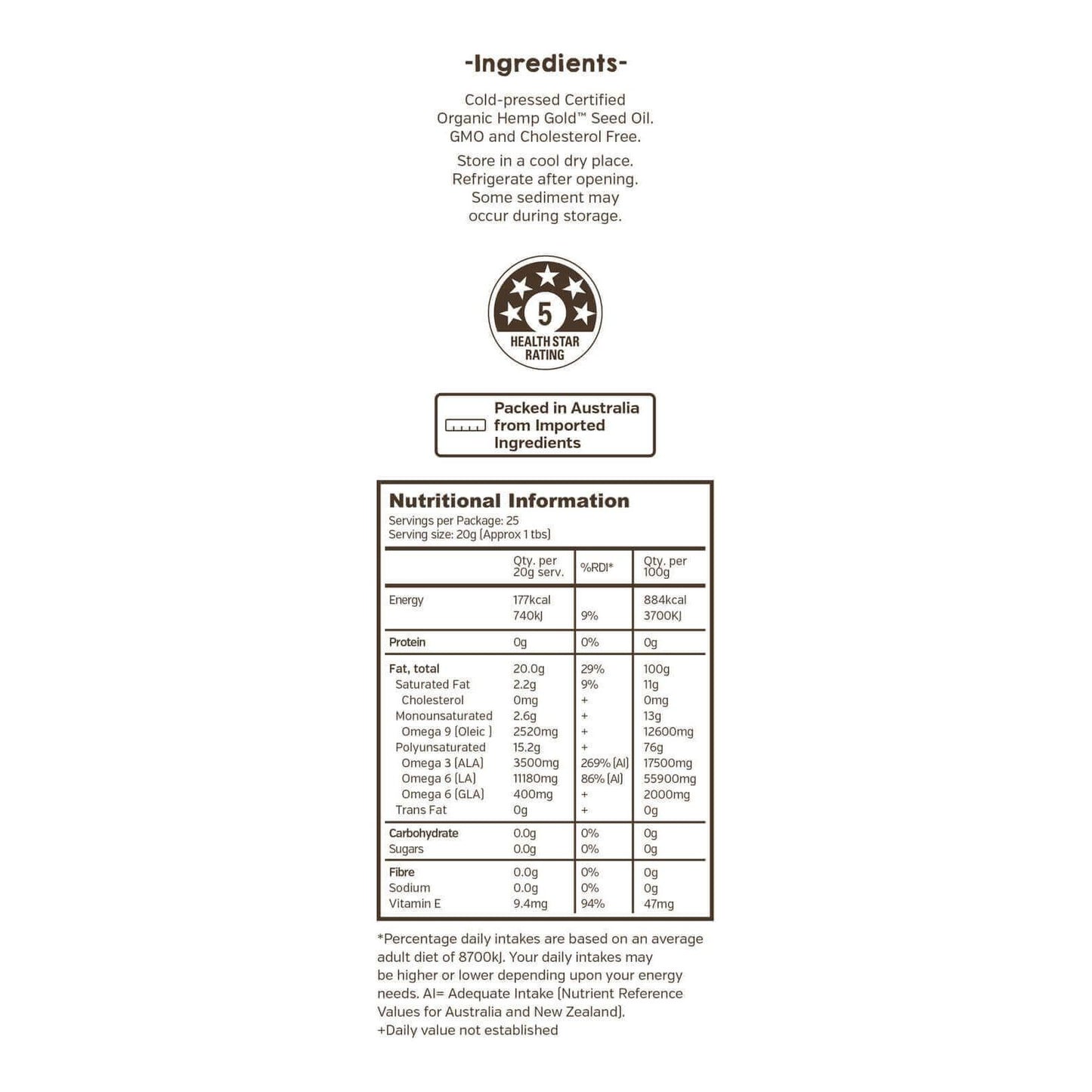 Hemp Foods Australia Organic Hemp Gold® Seed Oil - Anjelstore