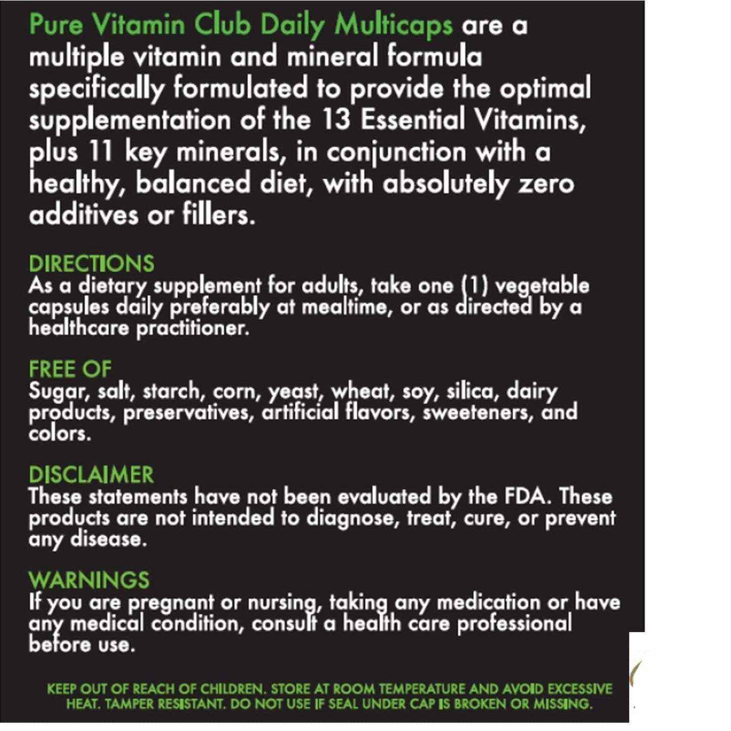 Pure Vitamin Multivitamin (zero fillers and additives) 90 Capsules - Anjelstore