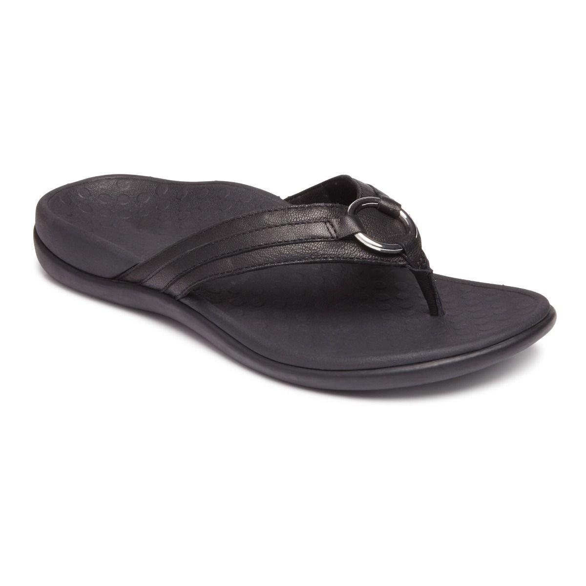 Vionic Tide Aloe Toe Post Black Arch Flip Flops - Anjelstore