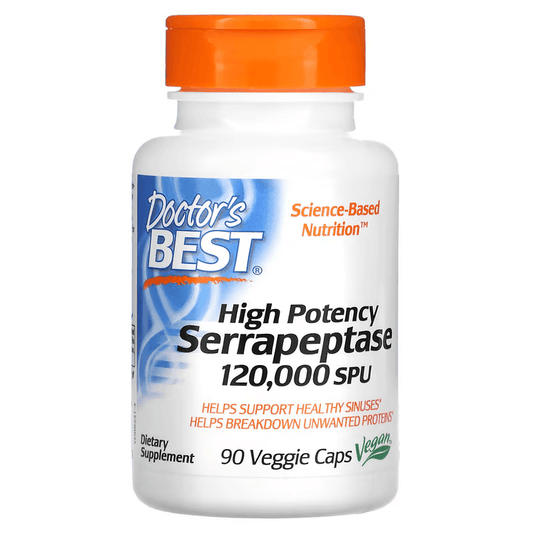 Doctor's Best High Potency Serrapeptase, 120,000 SPU, 90 Veggie Caps - Anjelstore 