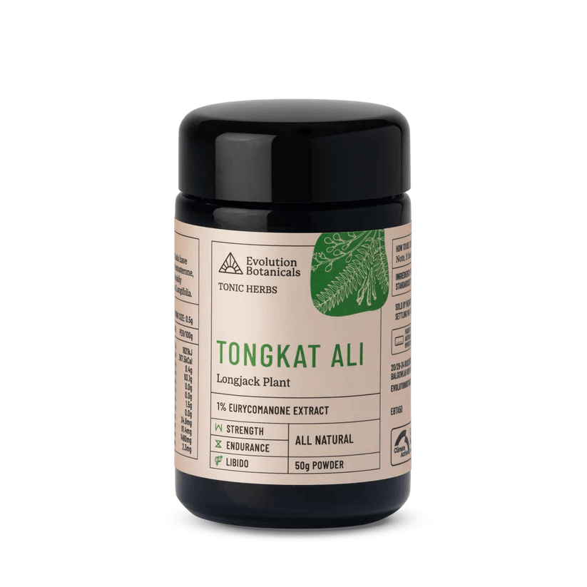 Evolution Botanicals Tongkat Ali -50g violet miron glass jar (100 Serves) - Anjelstore 