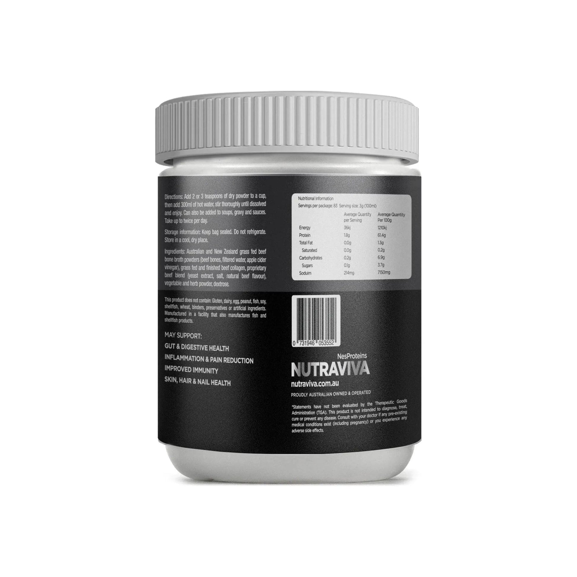 Nutraviva Australian Beef Bone Broth Powder (Pure and Original varieties) - Anjelstore 