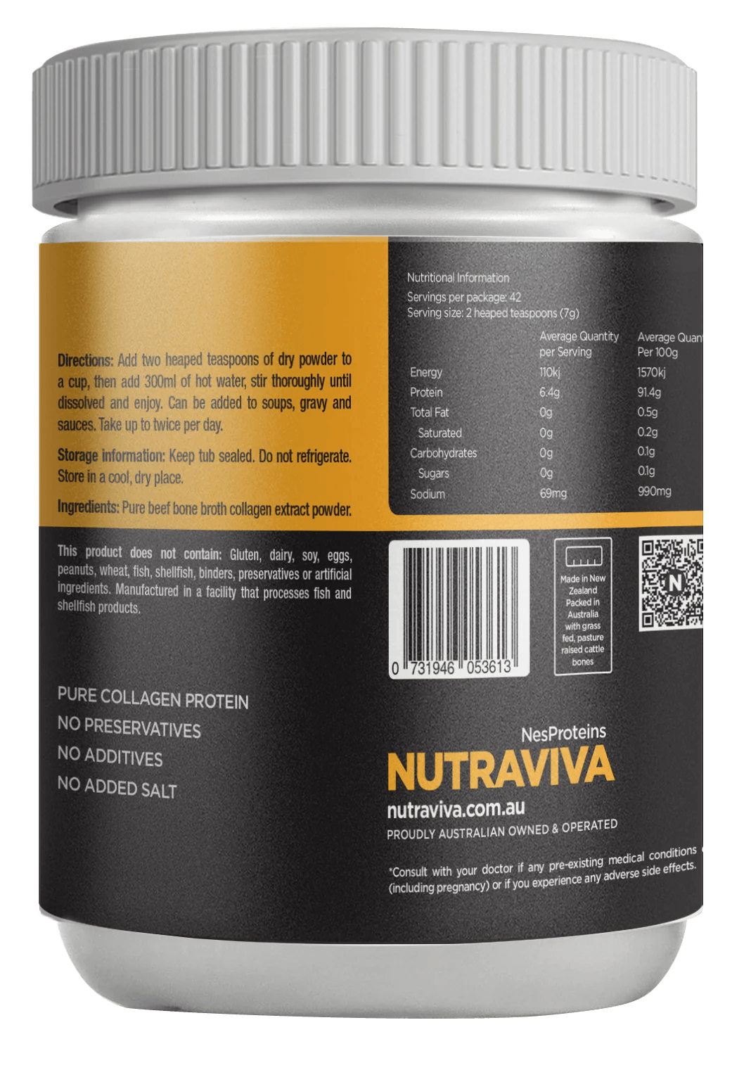 Nutraviva Australian Beef Bone Broth Powder (Pure and Original varieties) - Anjelstore 