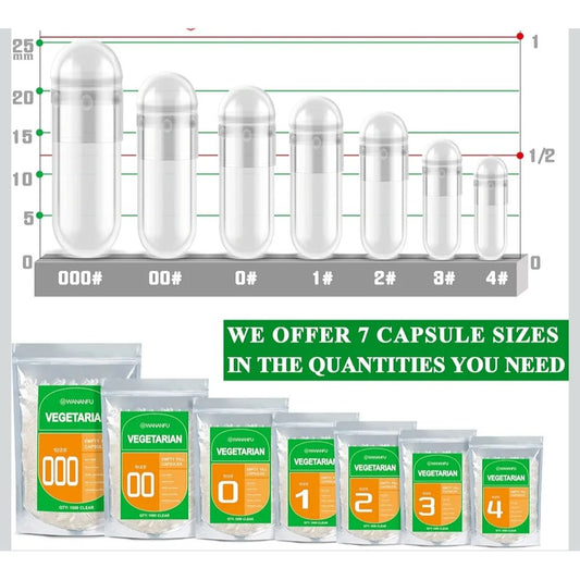 WANANFU Size 000 Empty Vegetarian Capsules (1000 Pack) with Micro Spoon