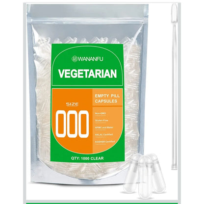 WANANFU Size 000 Empty Vegetarian Capsules (1000 Pack) with Micro Spoon