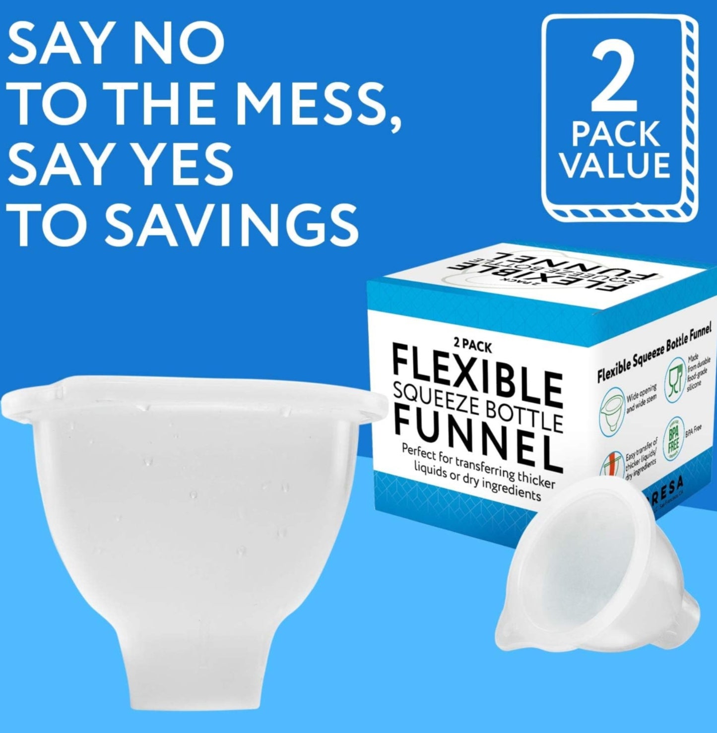 Enteral Bottle Funnel – Flexible Wide-Mouth Silicone Funnel 2 Pack