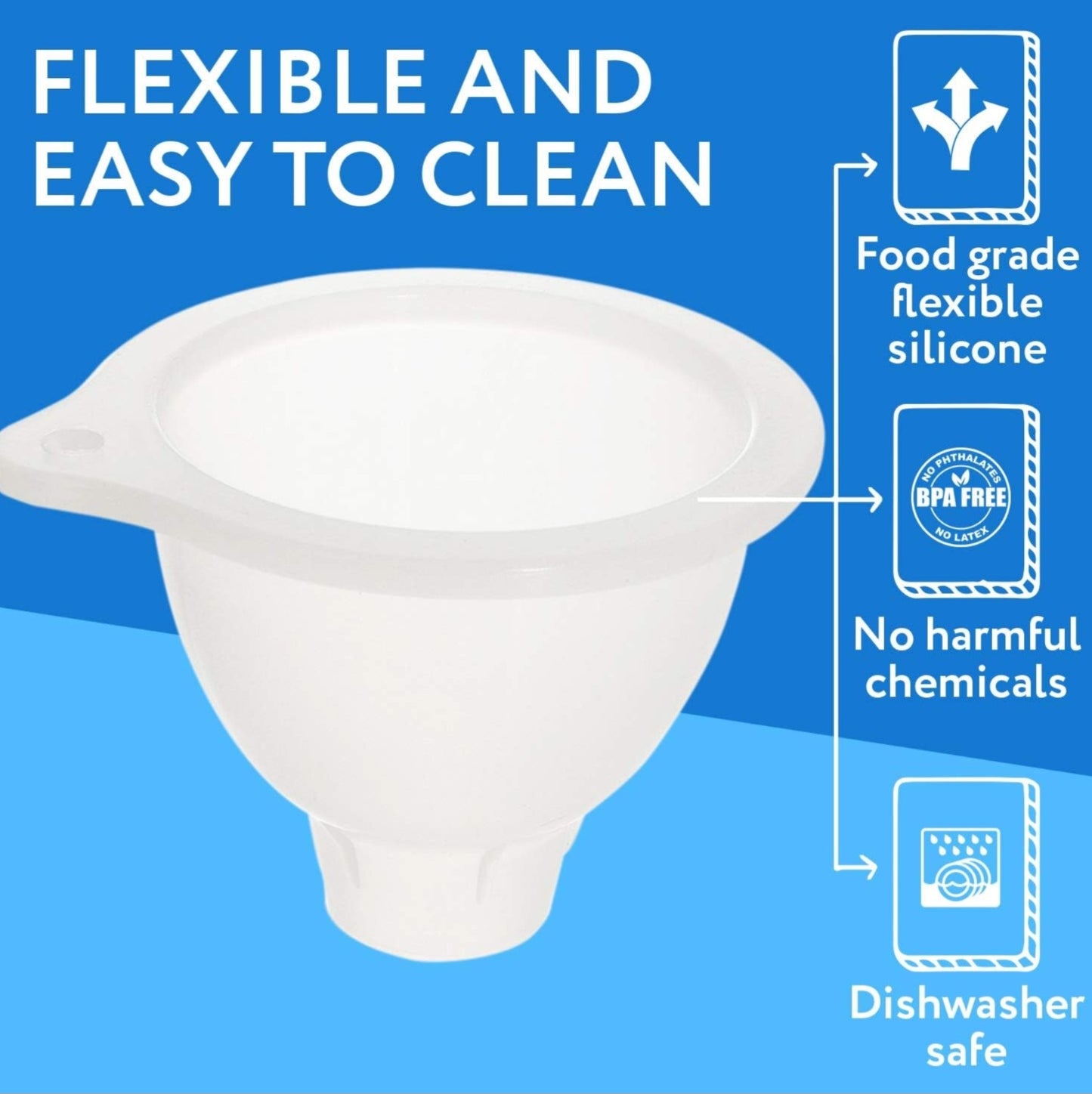 Enteral Bottle Funnel – Flexible Wide-Mouth Silicone Funnel 2 Pack