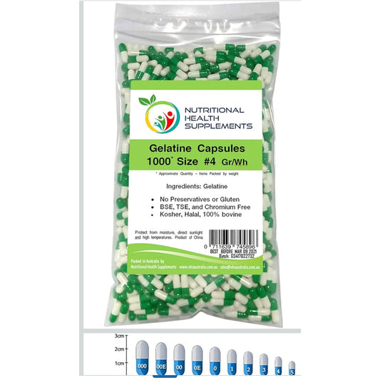 1000 x Size 4 Empty Green & White Gelatin Capsules | Kosher & Halal
