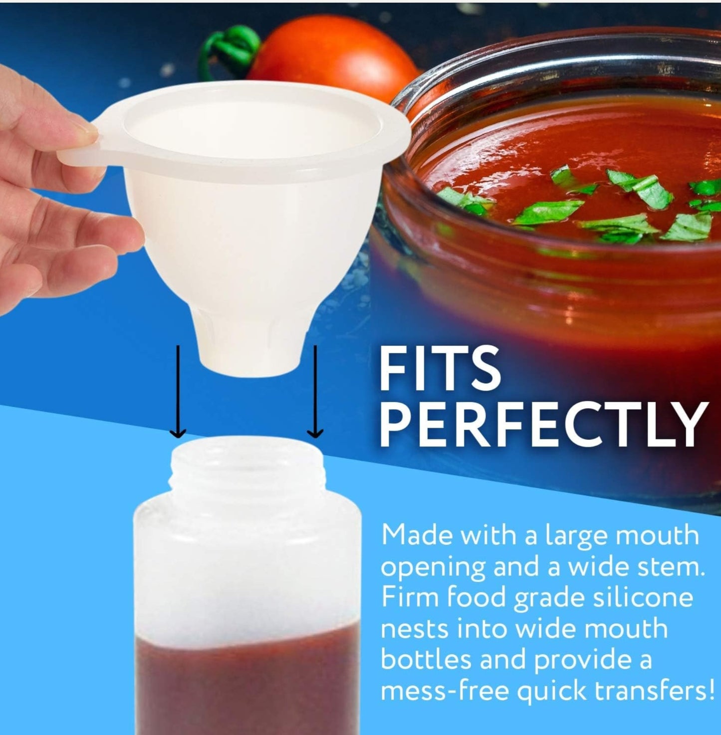 Enteral Bottle Funnel – Flexible Wide-Mouth Silicone Funnel 2 Pack