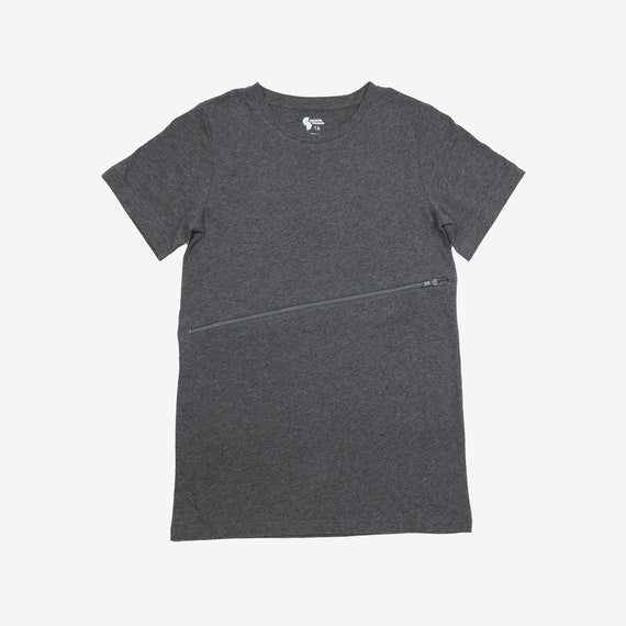Spoonie threads Charcoal G-tube Zip Shirt Access Tee Size 14