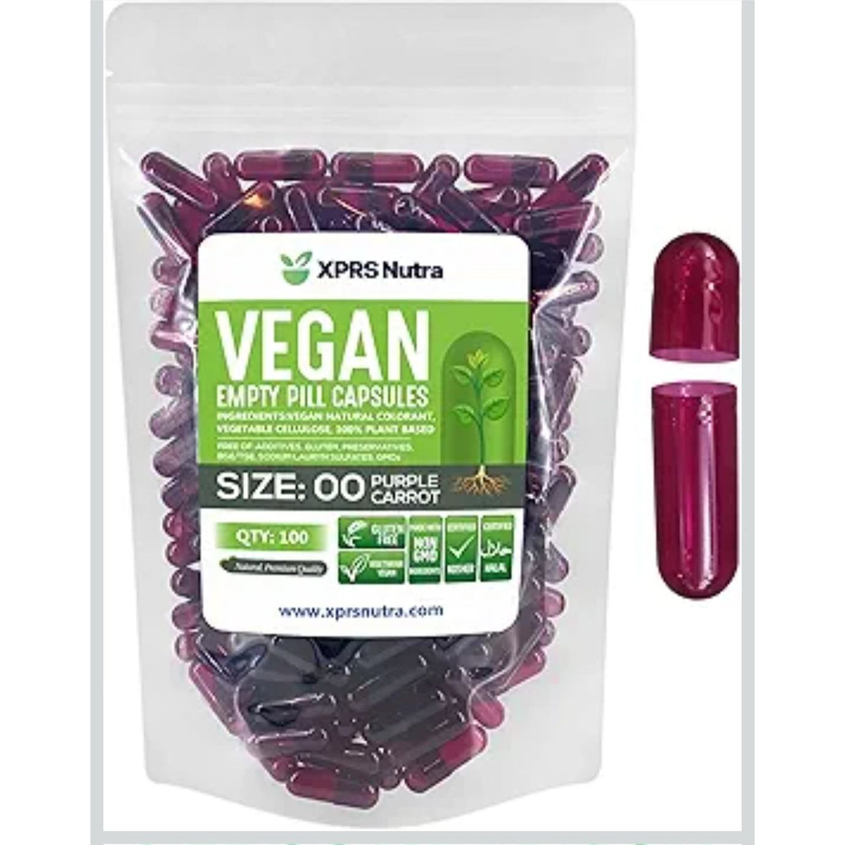 Size 00 Purple Carrot Empty Vegan Capsules – 100 Pack