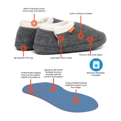Archline Orthotic Cozy Adjustable Closed Velcro Slippers - Anjelstore 