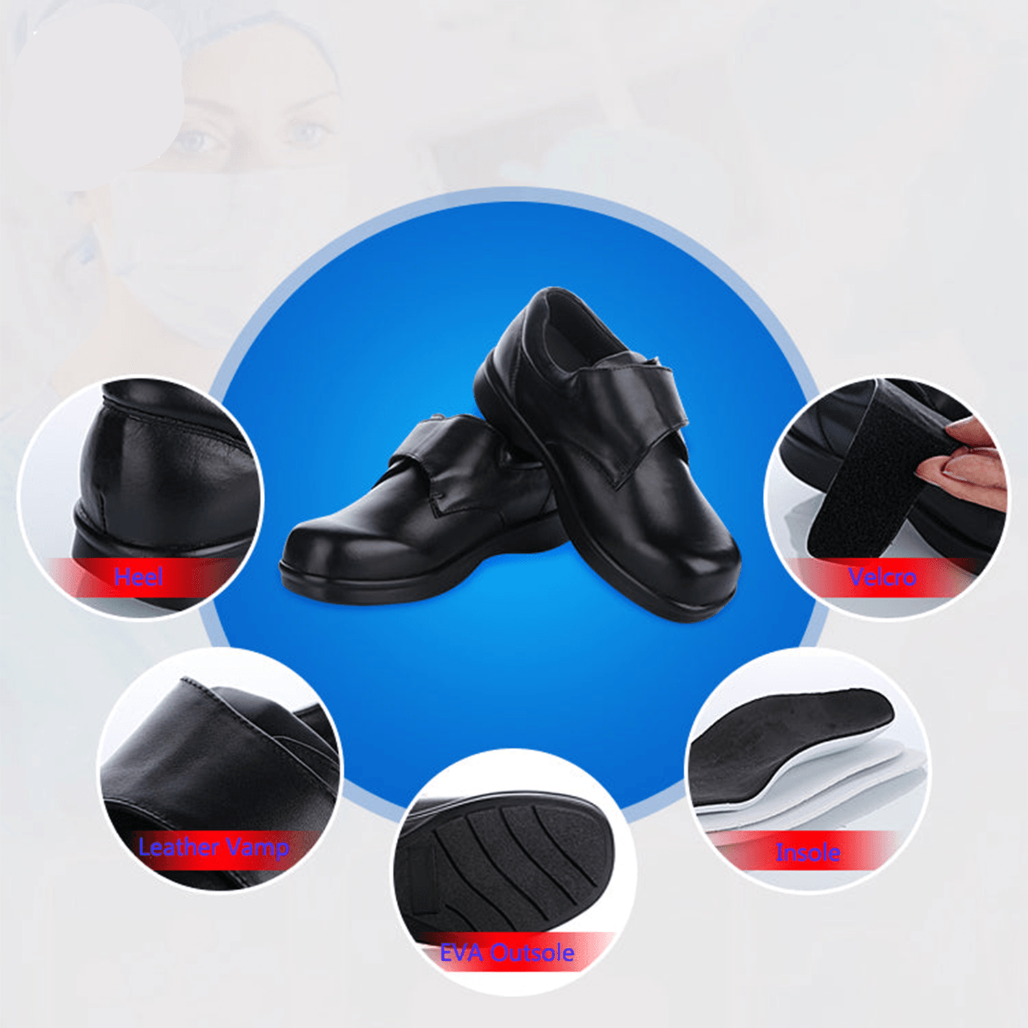 Black Leather Medical Grade Diabetic Footwear - Anjelstore 