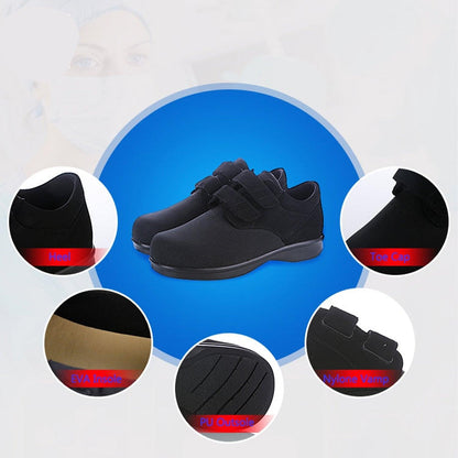 Black Leather / Neoprene Medical Grade Diabetic Footwear - Anjelstore 