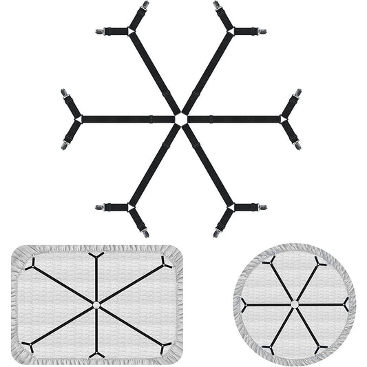 Elastic 6 Way Crisscross Bed Sheet Fasteners, No More Loose Bed Sheets! Adjustable for Single, Queen, King Mattress - Anjelstore 
